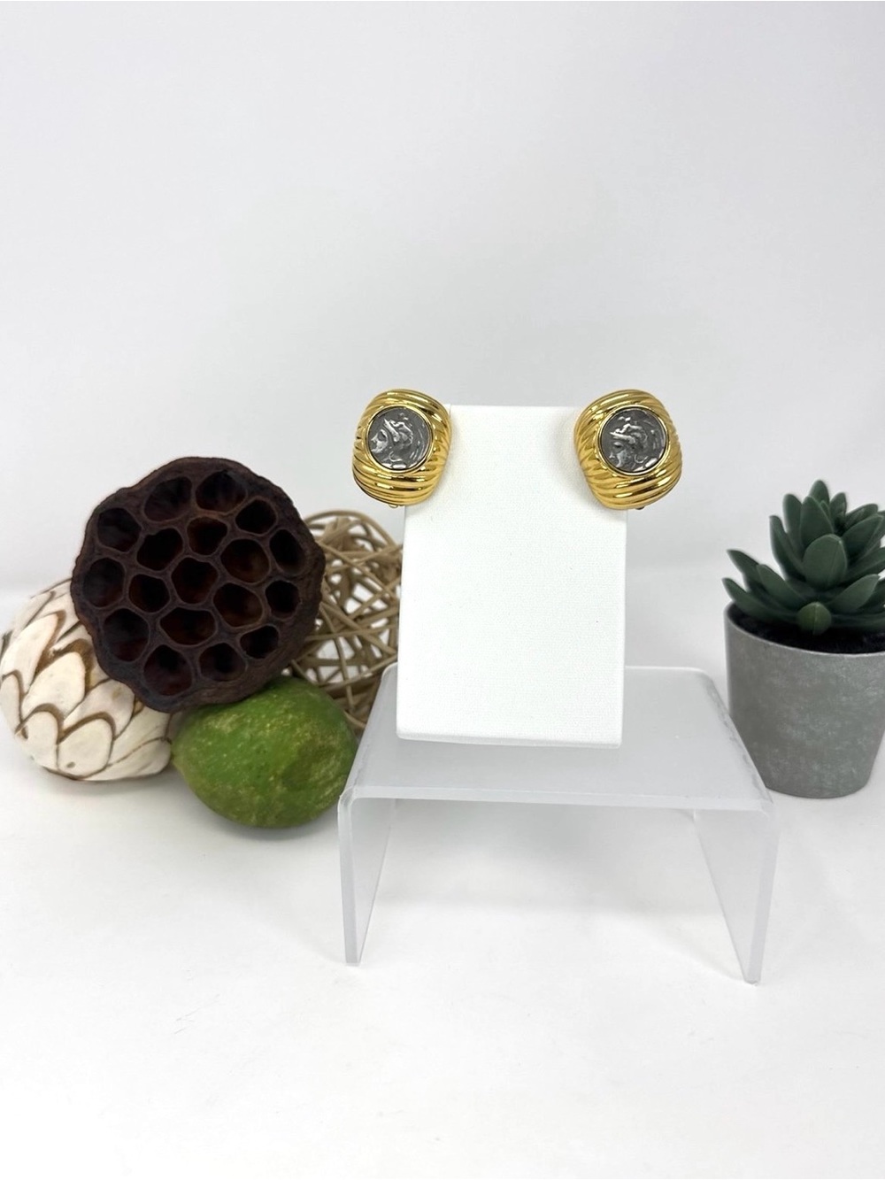 Vintage Joan Rivers Faux Ancient Coin Earrings